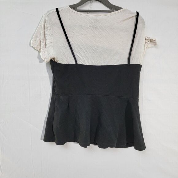 Design Lab White Crop Short Sleeve Top W/ Black Panelled Strappy Size Medium - Picture 3 of 9